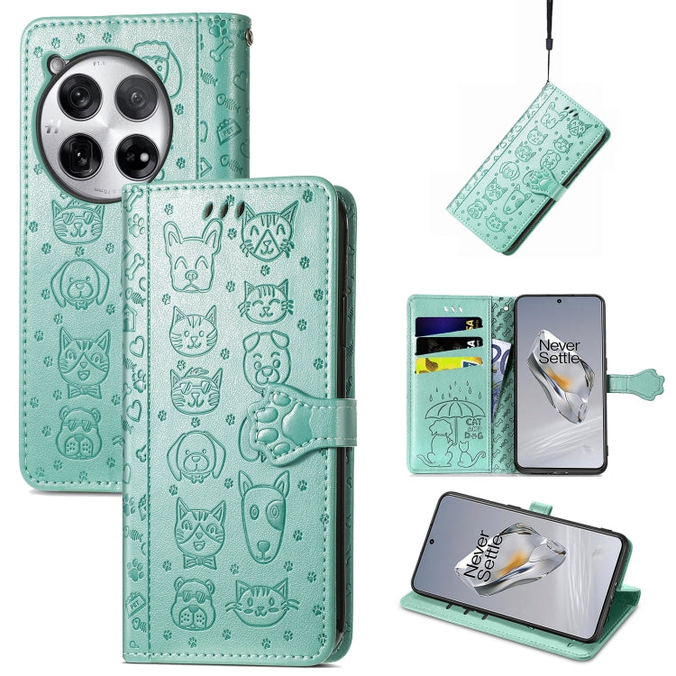 Cat and Dog Embossed Leather Phone Case, For OnePlus 12, For OnePlus Nord 3