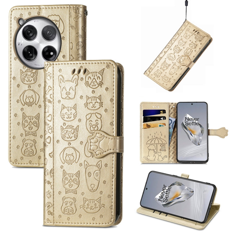 Cat and Dog Embossed Leather Phone Case, For OnePlus 12, For OnePlus Nord 3