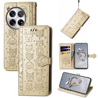 Cat and Dog Embossed Leather Phone Case, For OnePlus 12, For OnePlus Nord 3