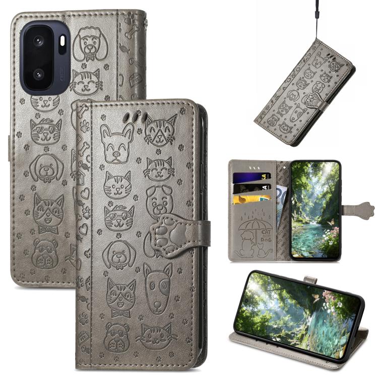 Cat and Dog Embossed Leather Phone Case, For Oneplus Ace 6 Ultra, For OnePlus Ace 3, For OnePlus 12R