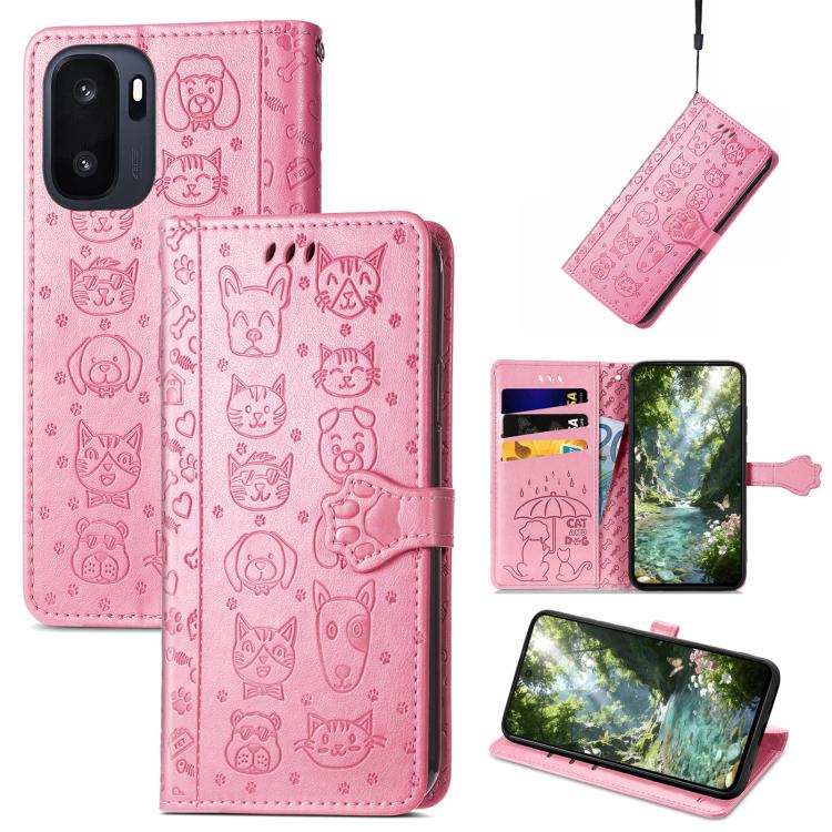 Cat and Dog Embossed Leather Phone Case, For Oneplus Ace 6 Ultra, For OnePlus Ace 3, For OnePlus 12R
