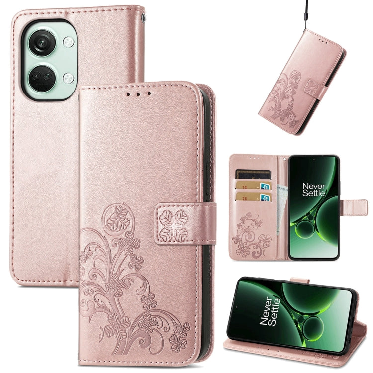 Four-leaf Clasp Embossed Buckle Leather Phone Case, For OnePlus Ace 6 Ultra, For OnePlus Nord 3
