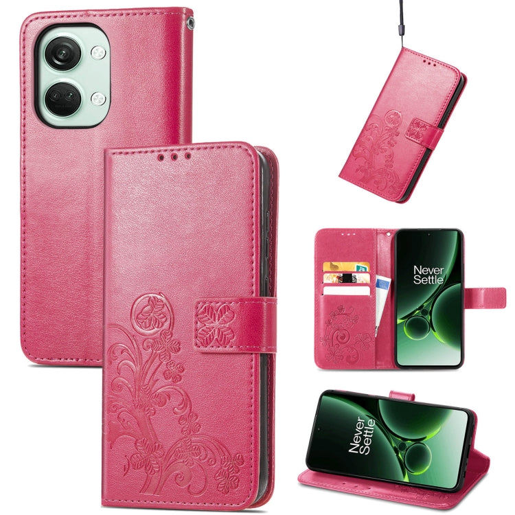 Four-leaf Clasp Embossed Buckle Leather Phone Case, For OnePlus Ace 6 Ultra, For OnePlus Nord 3