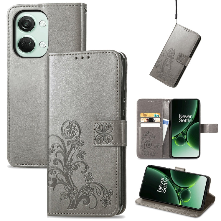 Four-leaf Clasp Embossed Buckle Leather Phone Case, For OnePlus Ace 6 Ultra, For OnePlus Nord 3