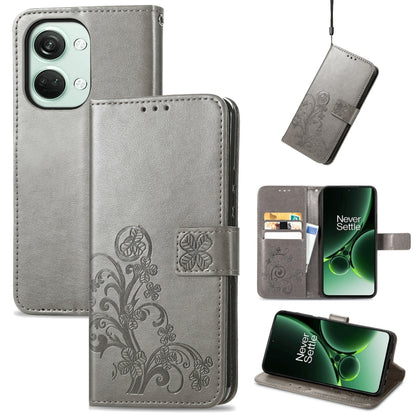 Four-leaf Clasp Embossed Buckle Leather Phone Case, For OnePlus Ace 6 Ultra, For OnePlus Nord 3