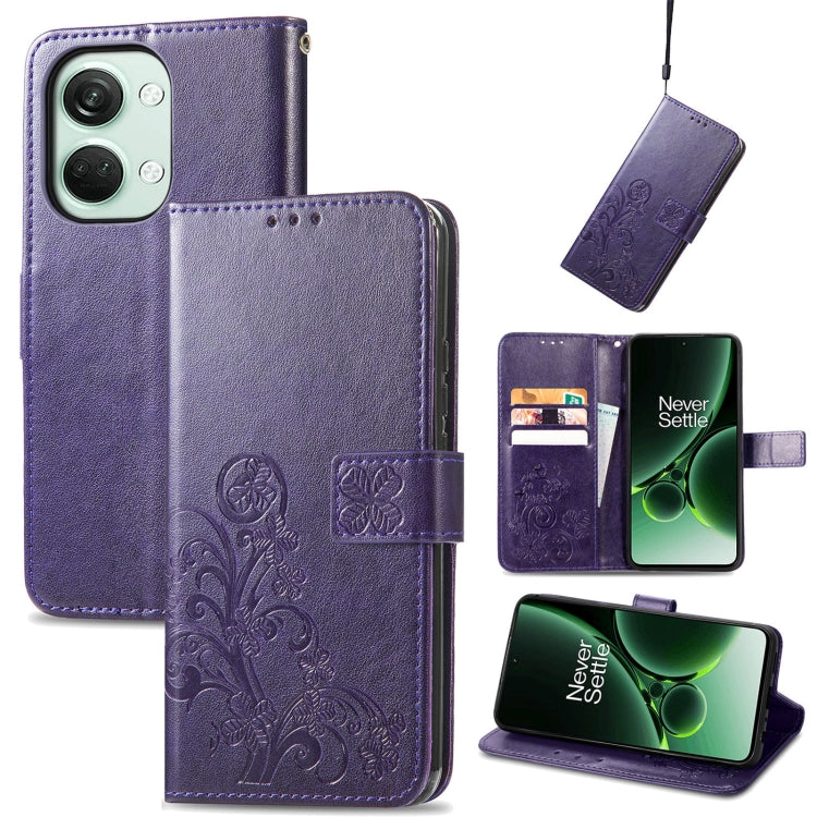 Four-leaf Clasp Embossed Buckle Leather Phone Case, For OnePlus Ace 6 Ultra, For OnePlus Nord 3