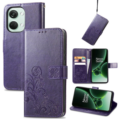 Four-leaf Clasp Embossed Buckle Leather Phone Case, For OnePlus Ace 6 Ultra, For OnePlus Nord 3