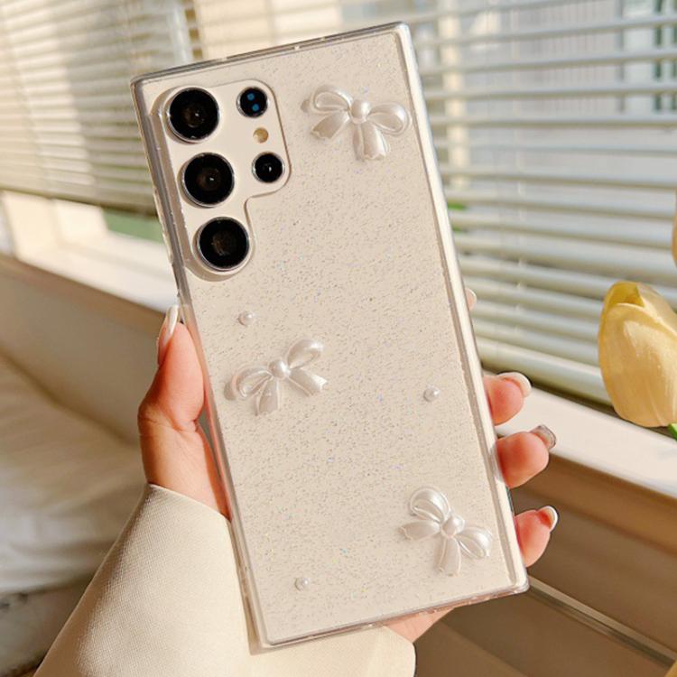 Pearl Bow Glitter Epoxy TPU Phone Case, For Samsung Galaxy S25 5G, For Samsung Galaxy S25+ 5G, For Samsung Galaxy S25 Ultra 5G, For Samsung Galaxy S24 FE 5G, For Samsung Galaxy S24 Ultra 5G, For Samsung Galaxy S24+ 5G, For Samsung Galaxy S24 5G        ...