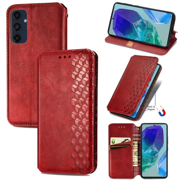 Cubic Grid Pressed Magnetic Leather Phone Case, For Samsung Galaxy S25 Ultra 5G, For Samsung Galaxy M55, For Samsung Galaxy A25 5G