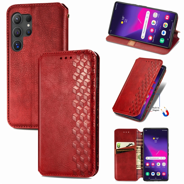 Cubic Grid Pressed Magnetic Leather Phone Case, For Samsung Galaxy S25+ 5G, For Samsung Galaxy S25 Ultra 5G, For Samsung Galaxy M55, For Samsung Galaxy A25 5G