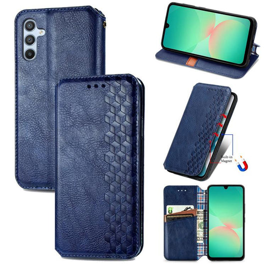 Cubic Grid Pressed Magnetic Leather Phone Case, For Samsung Galaxy A26 5G, For Samsung Galaxy A36 5G, For Samsung Galaxy S25 5G, For Samsung Galaxy S25+ 5G