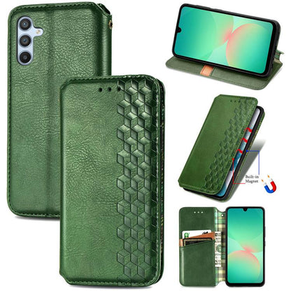Cubic Grid Pressed Magnetic Leather Phone Case, For Samsung Galaxy A26 5G, For Samsung Galaxy A36 5G, For Samsung Galaxy S25 5G, For Samsung Galaxy S25+ 5G