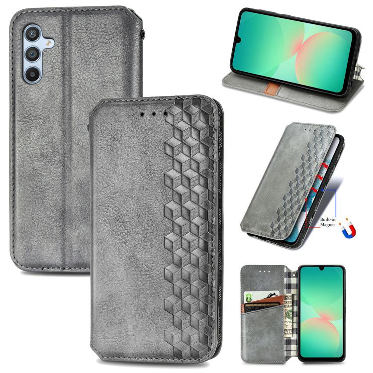 Cubic Grid Pressed Magnetic Leather Phone Case, For Samsung Galaxy A26 5G, For Samsung Galaxy A36 5G, For Samsung Galaxy S25 5G, For Samsung Galaxy S25+ 5G