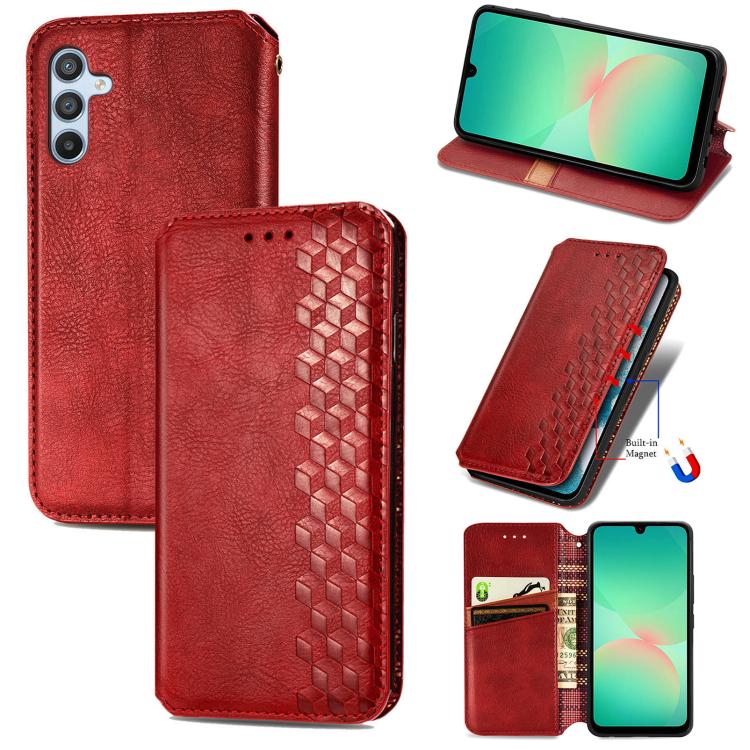 Cubic Grid Pressed Magnetic Leather Phone Case, For Samsung Galaxy A26 5G, For Samsung Galaxy A36 5G, For Samsung Galaxy S25 5G, For Samsung Galaxy S25+ 5G