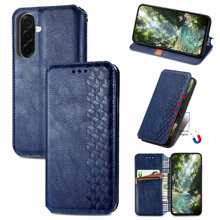 Cubic Grid Pressed Magnetic Leather Phone Case, For Samsung Galaxy A57 5G, For Samsung Galaxy A37 5G, For Samsung Galaxy S25 Edge 5G, For Samsung Galaxy A56 5G