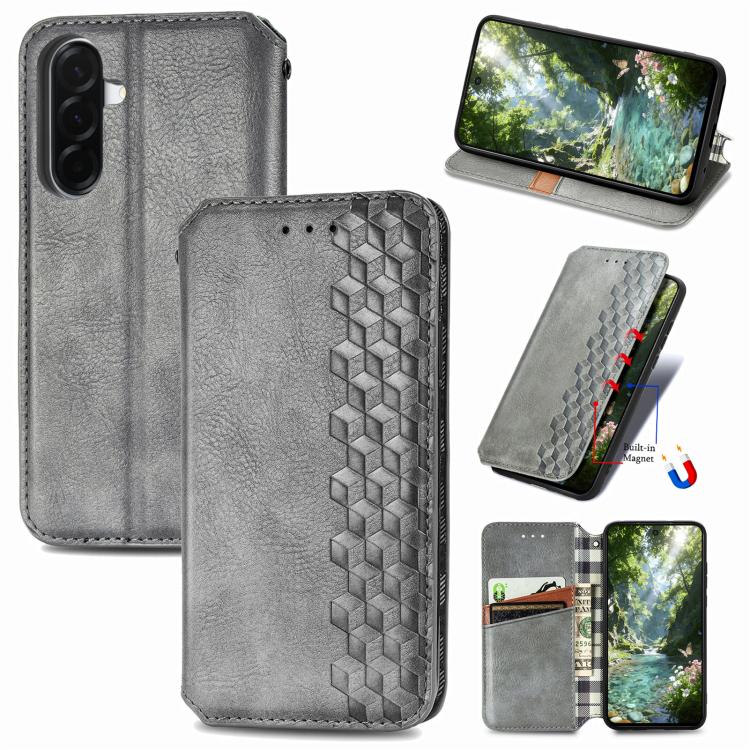 Cubic Grid Pressed Magnetic Leather Phone Case, For Samsung Galaxy A57 5G, For Samsung Galaxy A37 5G, For Samsung Galaxy S25 Edge 5G, For Samsung Galaxy A56 5G