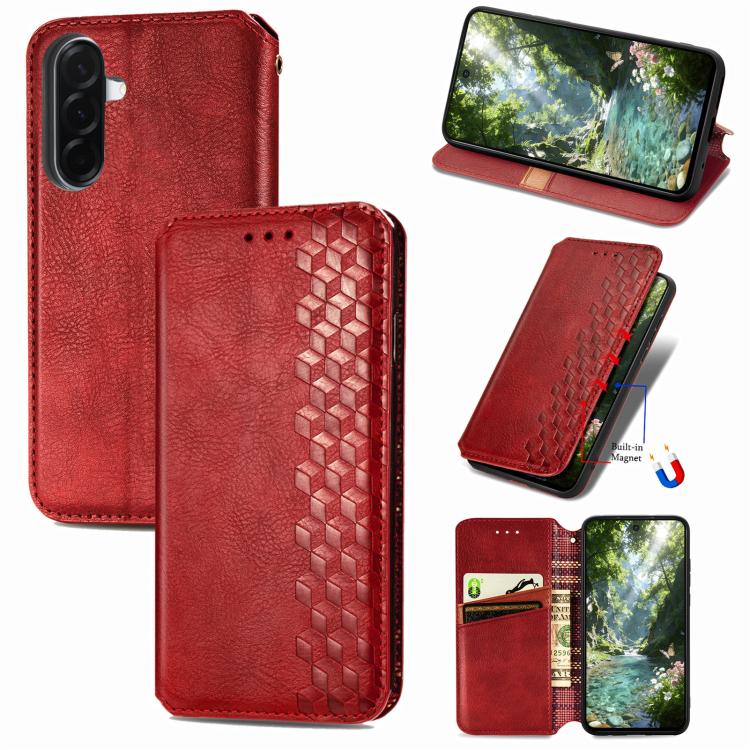 Cubic Grid Pressed Magnetic Leather Phone Case, For Samsung Galaxy A57 5G, For Samsung Galaxy A37 5G, For Samsung Galaxy S25 Edge 5G, For Samsung Galaxy A56 5G