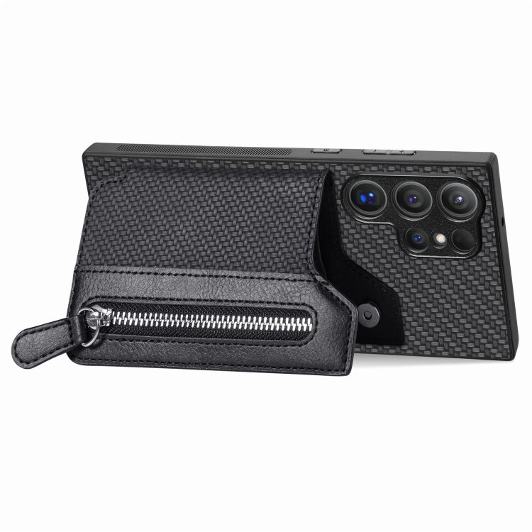 Carbon Fiber Horizontal Flip Zipper Wallet Phone Case, For Samsung Galaxy S24 Ultra 5G, For Samsung Galaxy S24+ 5G, For Samsung Galaxy S23 FE 5G