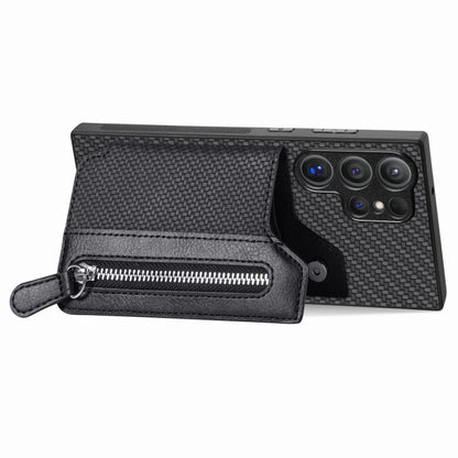Carbon Fiber Horizontal Flip Zipper Wallet Phone Case, For Samsung Galaxy S24 Ultra 5G, For Samsung Galaxy S24+ 5G, For Samsung Galaxy S23 FE 5G