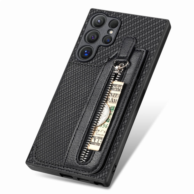 Carbon Fiber Horizontal Flip Zipper Wallet Phone Case, For Samsung Galaxy S24 Ultra 5G, For Samsung Galaxy S24+ 5G, For Samsung Galaxy S23 FE 5G