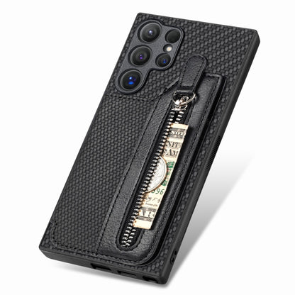 Carbon Fiber Horizontal Flip Zipper Wallet Phone Case, For Samsung Galaxy S24 Ultra 5G, For Samsung Galaxy S24+ 5G, For Samsung Galaxy S23 FE 5G