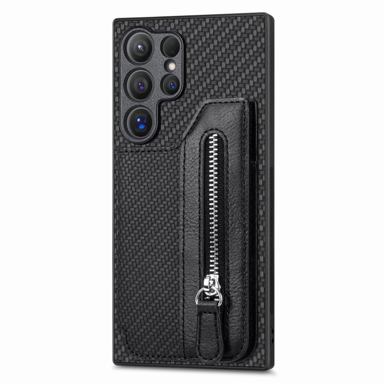 Carbon Fiber Horizontal Flip Zipper Wallet Phone Case, For Samsung Galaxy S24 Ultra 5G, For Samsung Galaxy S24+ 5G, For Samsung Galaxy S23 FE 5G