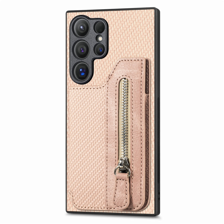 Carbon Fiber Horizontal Flip Zipper Wallet Phone Case, For Samsung Galaxy S24 Ultra 5G, For Samsung Galaxy S24+ 5G, For Samsung Galaxy S23 FE 5G