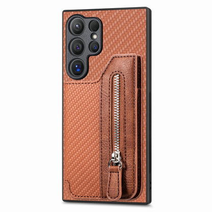 Carbon Fiber Horizontal Flip Zipper Wallet Phone Case, For Samsung Galaxy S24 Ultra 5G, For Samsung Galaxy S24+ 5G, For Samsung Galaxy S23 FE 5G