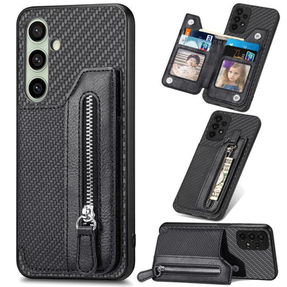 Carbon Fiber Horizontal Flip Zipper Wallet Phone Case, For Samsung Galaxy S25 Edge 5G, For Samsung Galaxy A56 5G, For Samsung Galaxy A36, For Samsung Galaxy S25 5G
