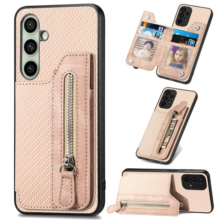 Carbon Fiber Horizontal Flip Zipper Wallet Phone Case, For Samsung Galaxy A36, For Samsung Galaxy S25 5G, For Samsung Galaxy S25+ 5G, For Samsung Galaxy S25 Ultra 5G