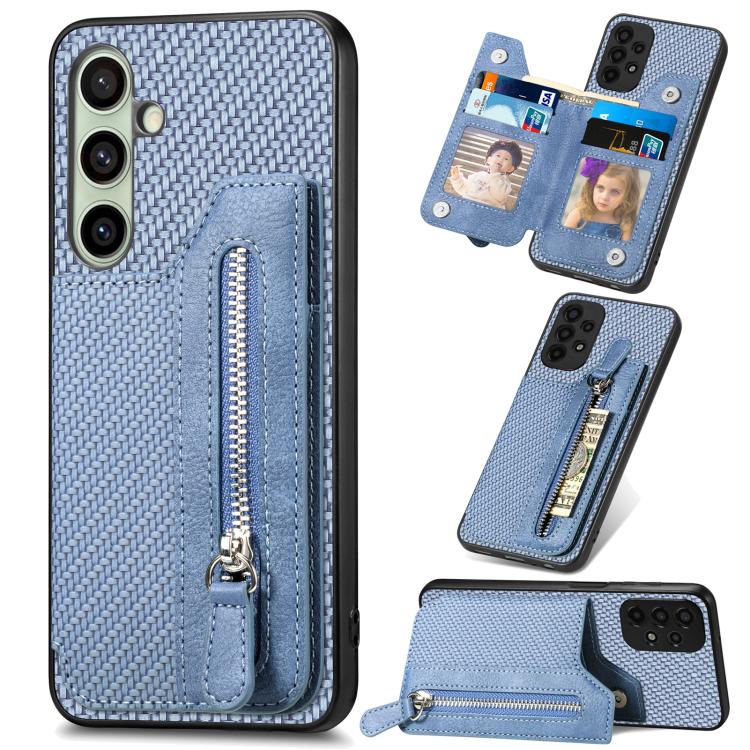 Carbon Fiber Horizontal Flip Zipper Wallet Phone Case, For Samsung Galaxy S25 Edge 5G, For Samsung Galaxy A56 5G, For Samsung Galaxy A36, For Samsung Galaxy S25 5G