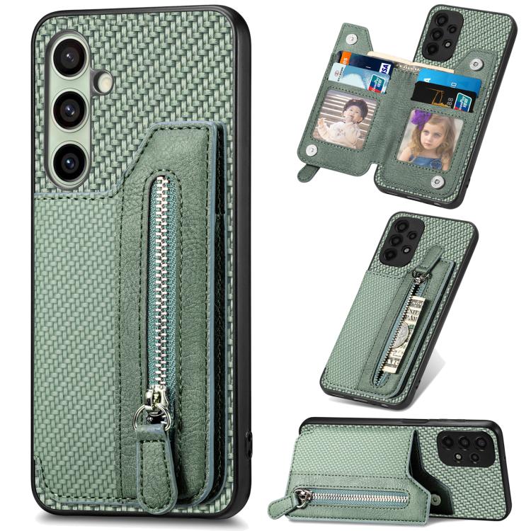 Carbon Fiber Horizontal Flip Zipper Wallet Phone Case, For Samsung Galaxy S25 Edge 5G, For Samsung Galaxy A56 5G, For Samsung Galaxy A36, For Samsung Galaxy S25 5G