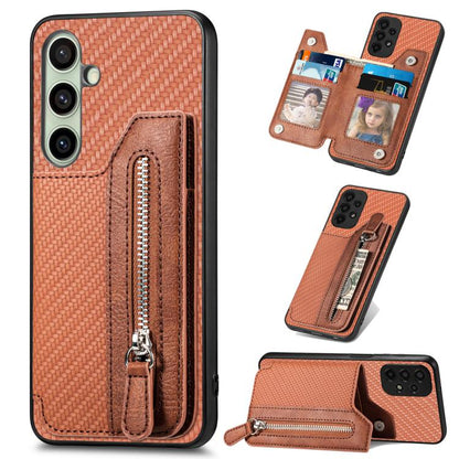 Carbon Fiber Horizontal Flip Zipper Wallet Phone Case, For Samsung Galaxy S25 Edge 5G, For Samsung Galaxy A56 5G, For Samsung Galaxy A36, For Samsung Galaxy S25 5G