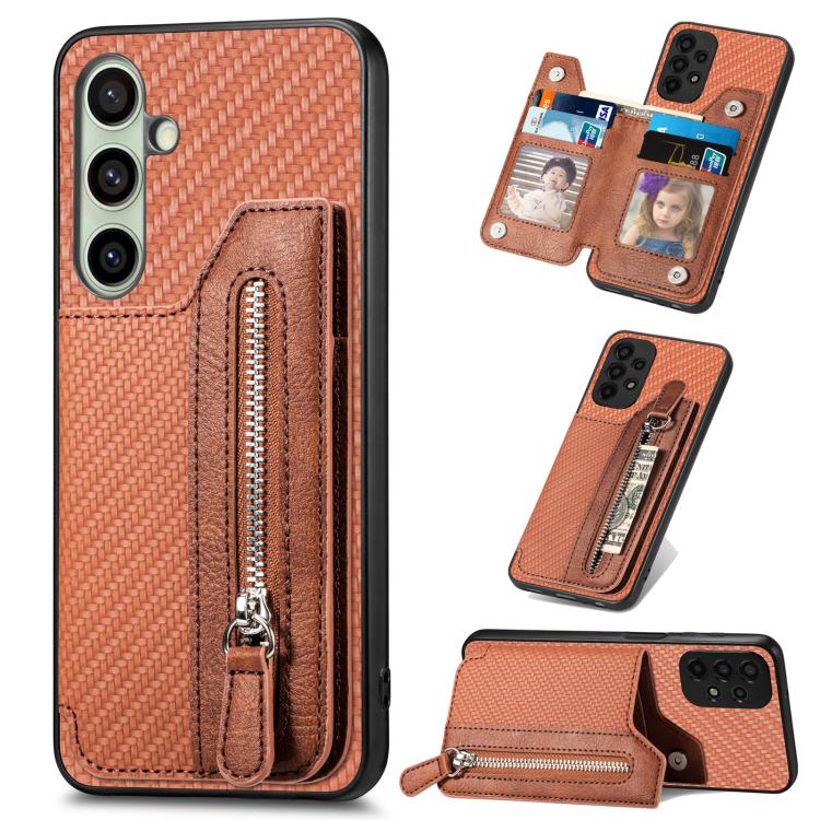 Carbon Fiber Horizontal Flip Zipper Wallet Phone Case, For Samsung Galaxy A57 5G, For Samsung Galaxy A37 5G, For Samsung Galaxy S25 Edge 5G, For Samsung Galaxy A56 5G