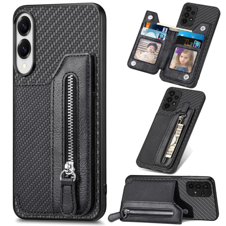 Carbon Fiber Horizontal Flip Zipper Wallet Phone Case, For Samsung Galaxy S25 Edge 5G, For Samsung Galaxy A56 5G, For Samsung Galaxy A36, For Samsung Galaxy S25 5G