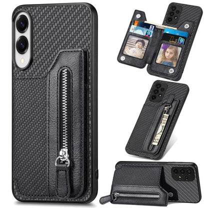 Carbon Fiber Horizontal Flip Zipper Wallet Phone Case, For Samsung Galaxy S25 Edge 5G, For Samsung Galaxy A56 5G, For Samsung Galaxy A36, For Samsung Galaxy S25 5G