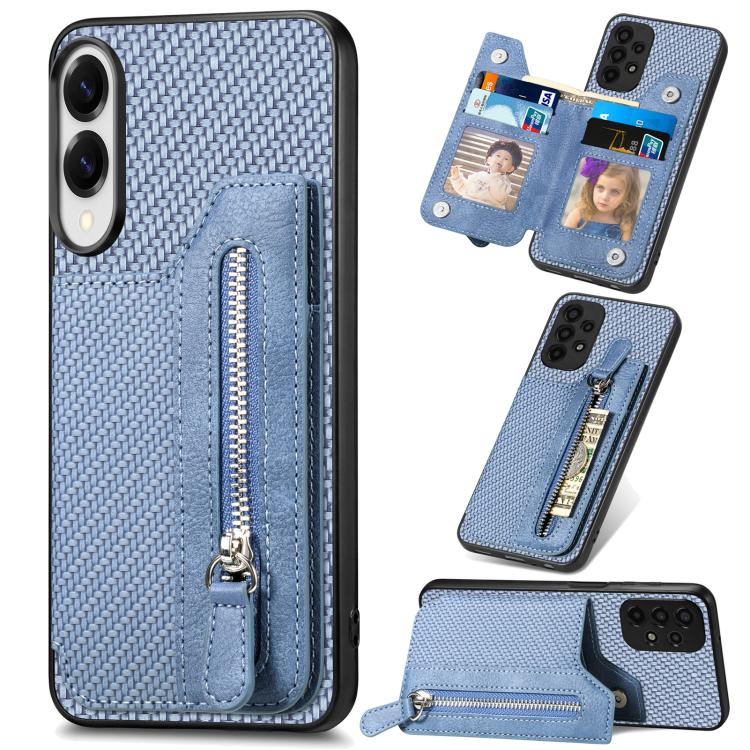 Carbon Fiber Horizontal Flip Zipper Wallet Phone Case, For Samsung Galaxy A57 5G, For Samsung Galaxy A37 5G, For Samsung Galaxy S25 Edge 5G, For Samsung Galaxy A56 5G
