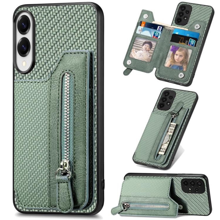 Carbon Fiber Horizontal Flip Zipper Wallet Phone Case, For Samsung Galaxy A57 5G, For Samsung Galaxy A37 5G, For Samsung Galaxy S25 Edge 5G, For Samsung Galaxy A56 5G