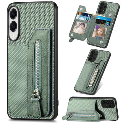 Carbon Fiber Horizontal Flip Zipper Wallet Phone Case, For Samsung Galaxy A57 5G, For Samsung Galaxy A37 5G, For Samsung Galaxy S25 Edge 5G, For Samsung Galaxy A56 5G