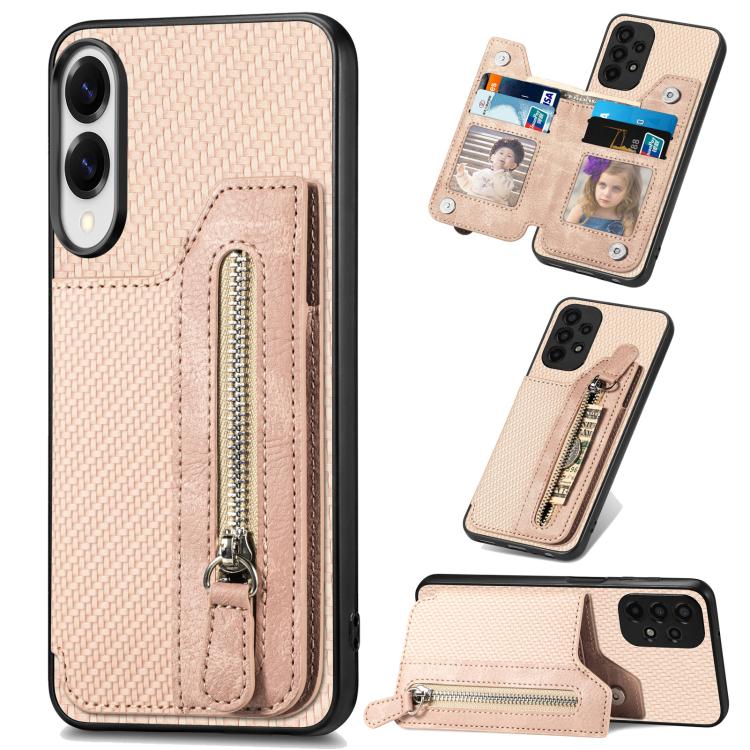 Carbon Fiber Horizontal Flip Zipper Wallet Phone Case, For Samsung Galaxy A57 5G, For Samsung Galaxy A37 5G, For Samsung Galaxy S25 Edge 5G, For Samsung Galaxy A56 5G