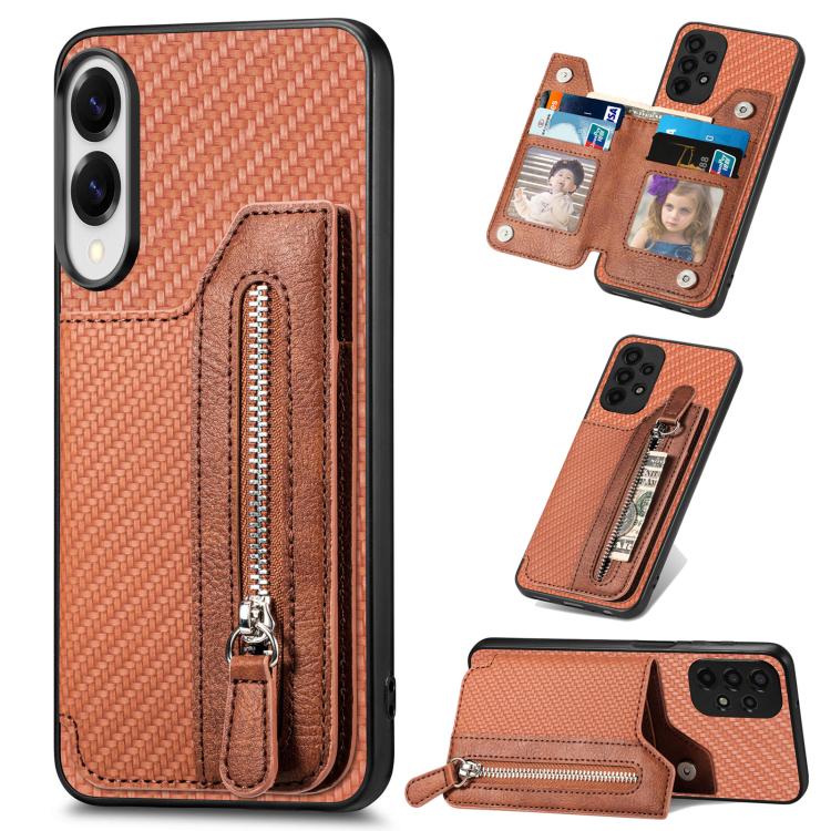 Carbon Fiber Horizontal Flip Zipper Wallet Phone Case, For Samsung Galaxy A57 5G, For Samsung Galaxy A37 5G, For Samsung Galaxy S25 Edge 5G, For Samsung Galaxy A56 5G