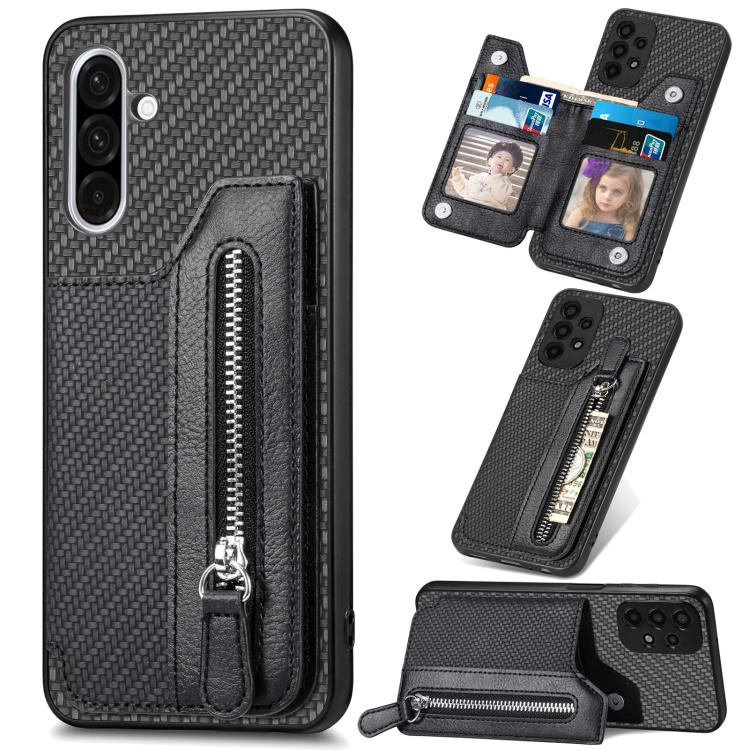 Carbon Fiber Horizontal Flip Zipper Wallet Phone Case, For Samsung Galaxy A36, For Samsung Galaxy S25 5G, For Samsung Galaxy S25+ 5G, For Samsung Galaxy S25 Ultra 5G
