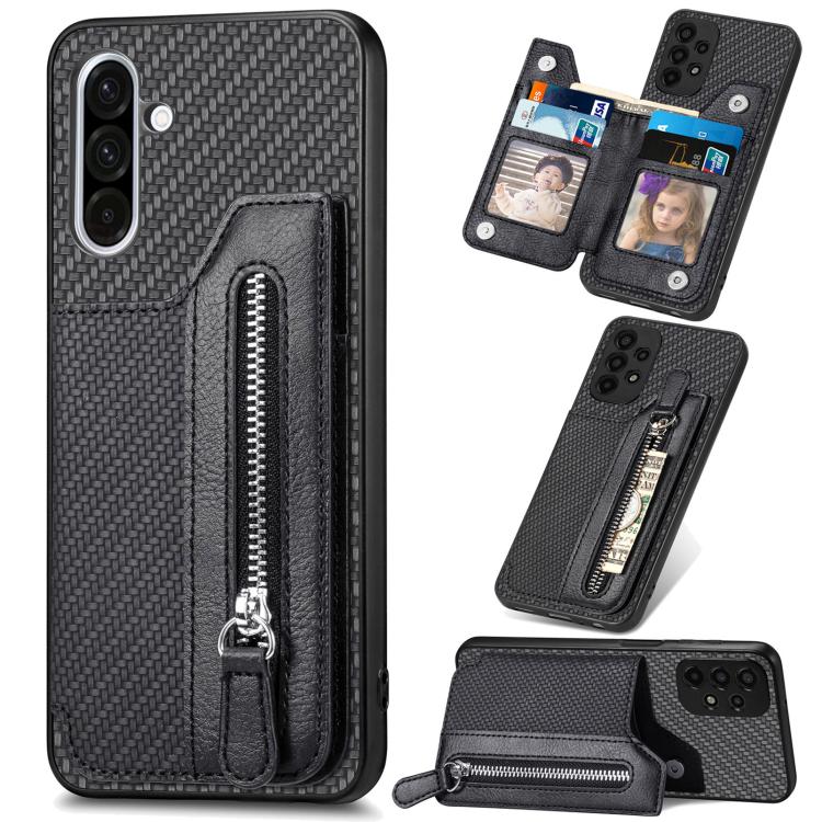 Carbon Fiber Horizontal Flip Zipper Wallet Phone Case, For Samsung Galaxy A57 5G, For Samsung Galaxy A37 5G, For Samsung Galaxy S25 Edge 5G, For Samsung Galaxy A56 5G