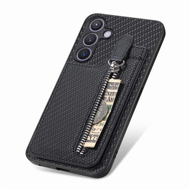 Carbon Fiber Horizontal Flip Zipper Wallet Phone Case, For Samsung Galaxy A57 5G, For Samsung Galaxy A37 5G, For Samsung Galaxy S25 Edge 5G, For Samsung Galaxy A56 5G