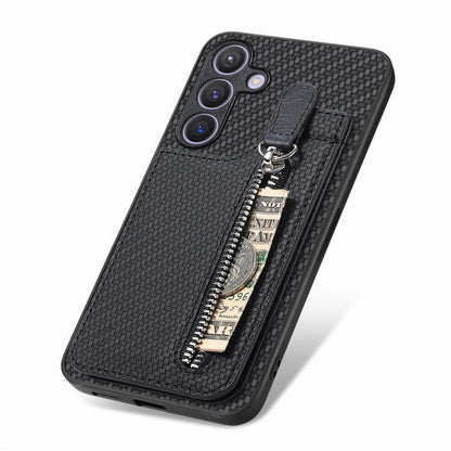 Carbon Fiber Horizontal Flip Zipper Wallet Phone Case, For Samsung Galaxy A57 5G, For Samsung Galaxy A37 5G, For Samsung Galaxy S25 Edge 5G, For Samsung Galaxy A56 5G