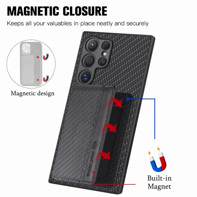 Carbon Fiber Magnetic Card Wallet RFID Blocking Phone Case, For Samsung Galaxy S24 Ultra 5G, For Samsung Galaxy S24+ 5G, For Samsung Galaxy S24 5G, For Samsung Galaxy S23 FE 5G