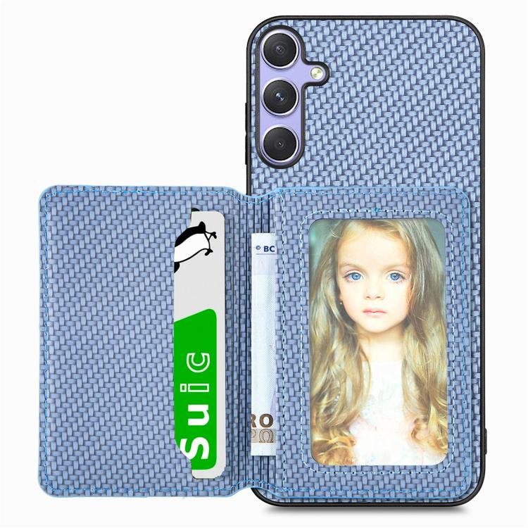 Carbon Fiber Magnetic Card Wallet RFID Blocking Phone Case, For Samsung Galaxy A36, For Samsung Galaxy S25 5G, For Samsung Galaxy S25+ 5G, For Samsung Galaxy S25 Ultra 5G