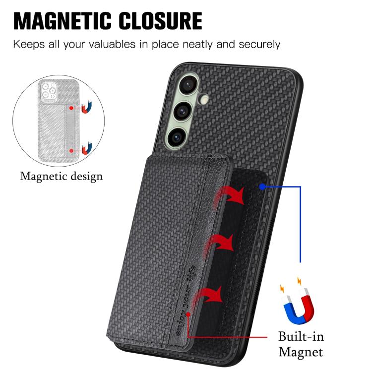 Carbon Fiber Magnetic Card Wallet RFID Blocking Phone Case, For Samsung Galaxy A36, For Samsung Galaxy S25 5G, For Samsung Galaxy S25+ 5G, For Samsung Galaxy S25 Ultra 5G