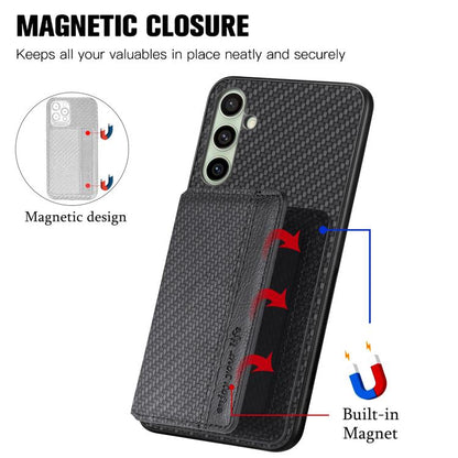 Carbon Fiber Magnetic Card Wallet RFID Blocking Phone Case, For Samsung Galaxy A36, For Samsung Galaxy S25 5G, For Samsung Galaxy S25+ 5G, For Samsung Galaxy S25 Ultra 5G