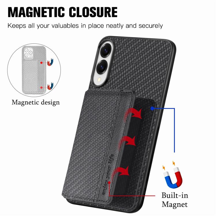 Carbon Fiber Magnetic Card Wallet RFID Blocking Phone Case, For Samsung Galaxy S25 Edge 5G, For Samsung Galaxy A56 5G, For Samsung Galaxy A36, For Samsung Galaxy S25 5G